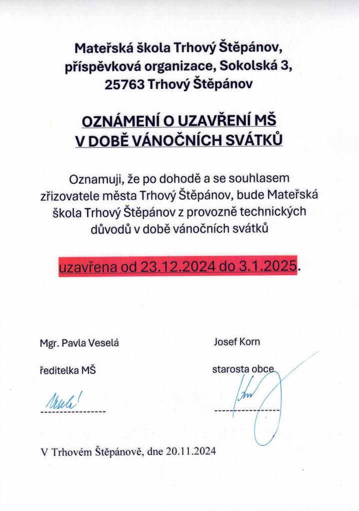 Uzavření MŠ